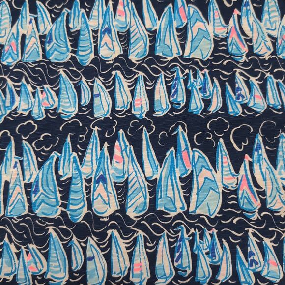 Lilly Pulitzer Etta V-Neck Top Womens S Blue Sails & Stripes T-Shirt Tee NEW NWT - Picture 5 of 14